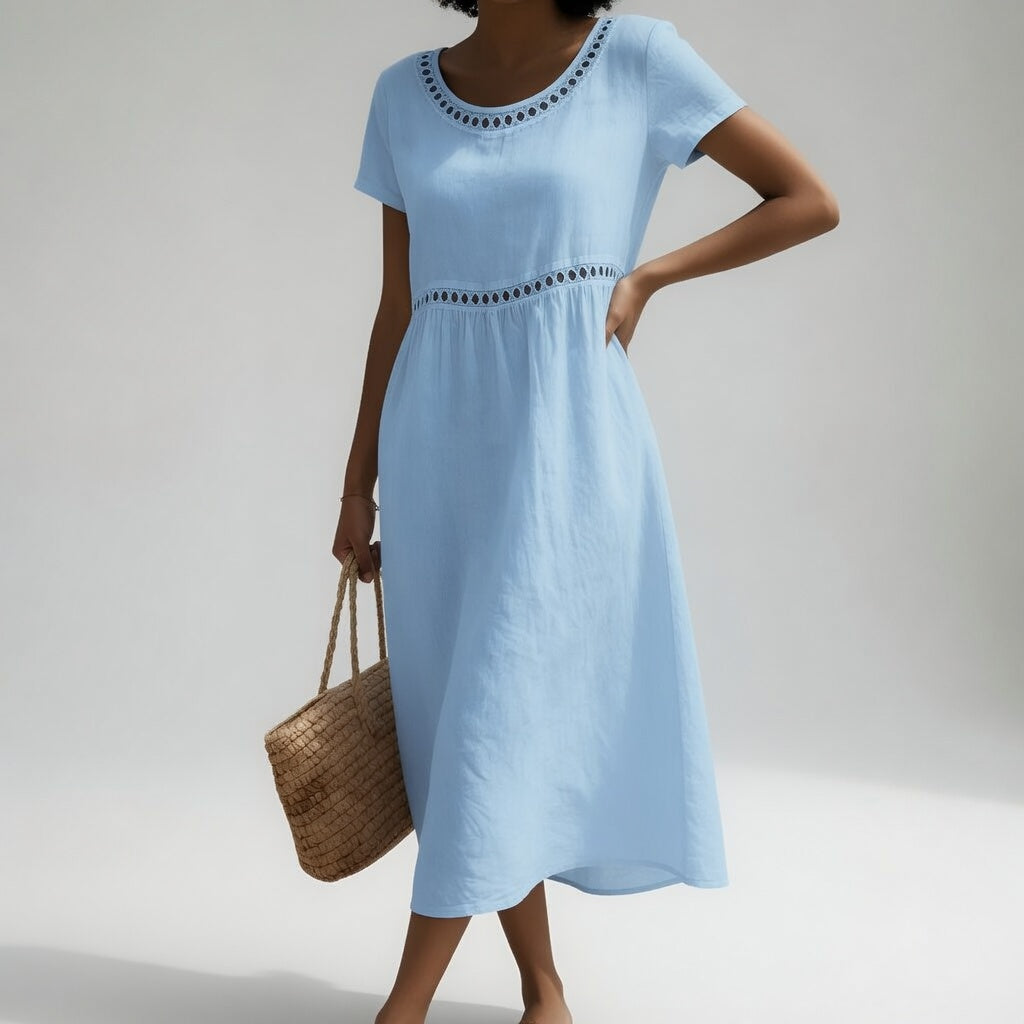 Pernelle™ — Robe mi-longue en coton 100% brodée, douceur féminine