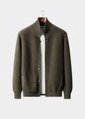 Cardigan côtelé en cachemire premium avec col montant