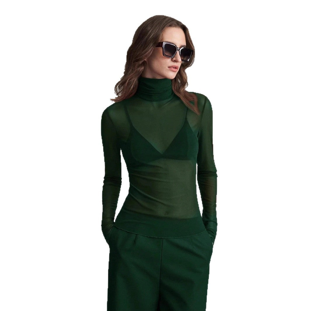 The Elara Mesh — Noir Transparent Turtleneck