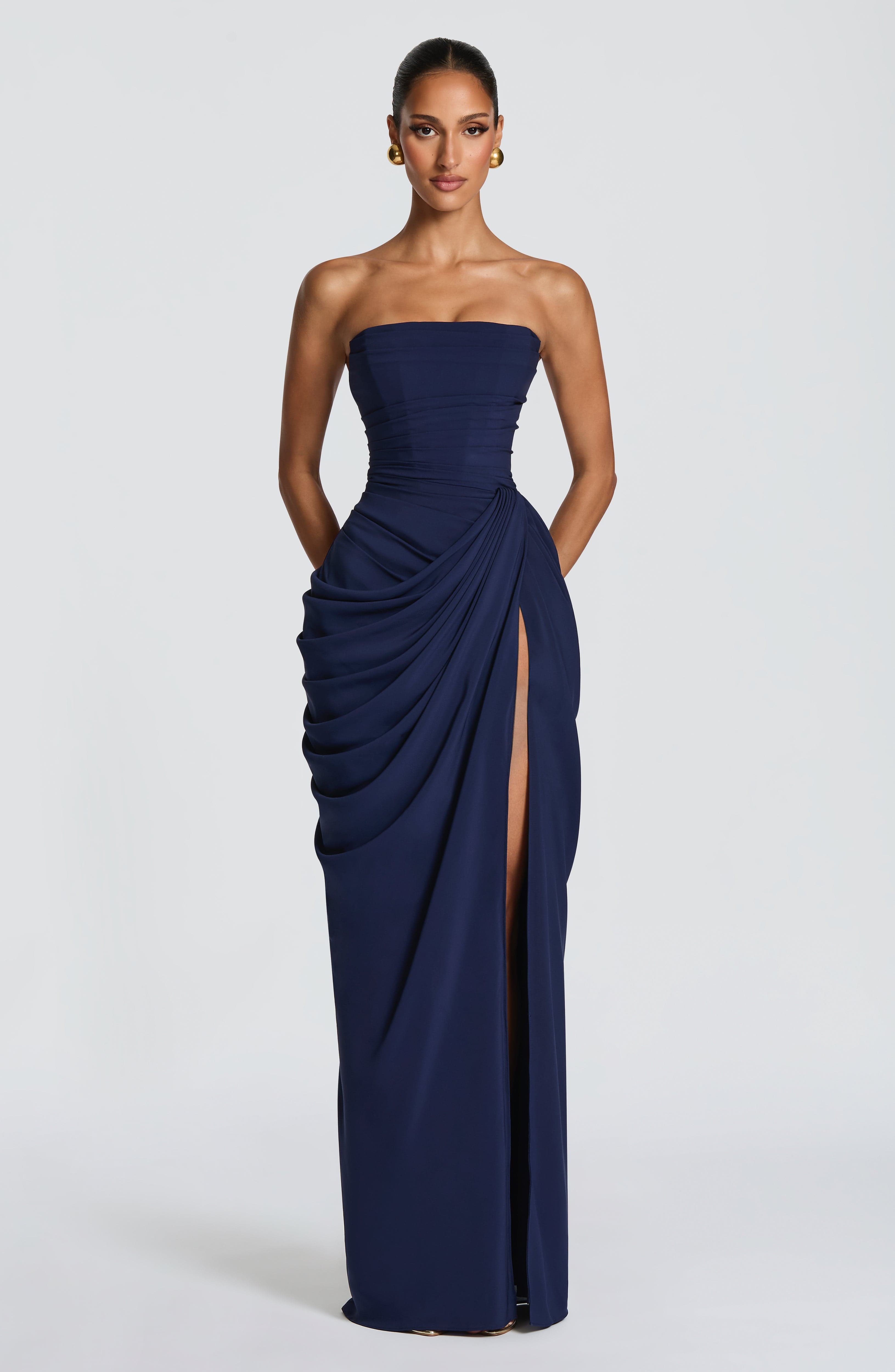 HANNAH | Robe Maxi Chic avec Détail Drapé et Fente Haute