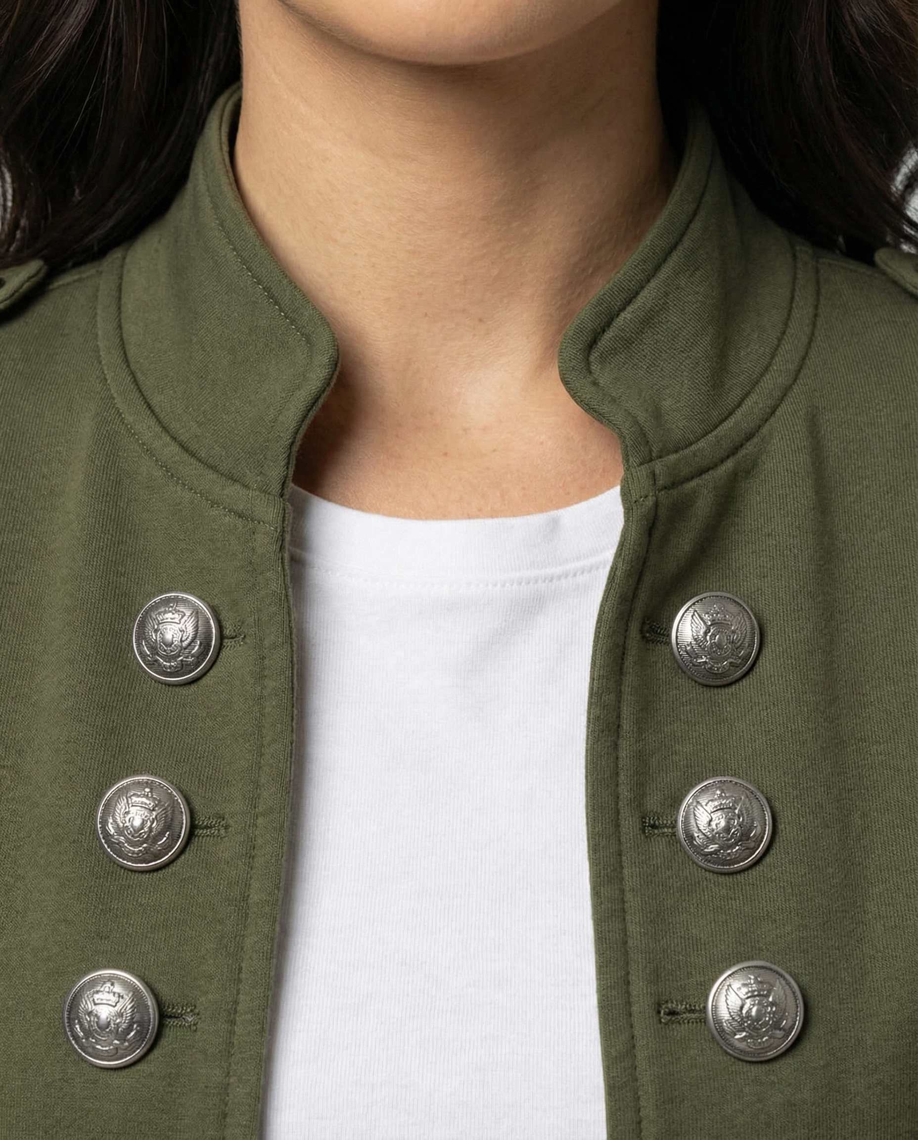 Elara — Army Green Stand-Collar Blazer