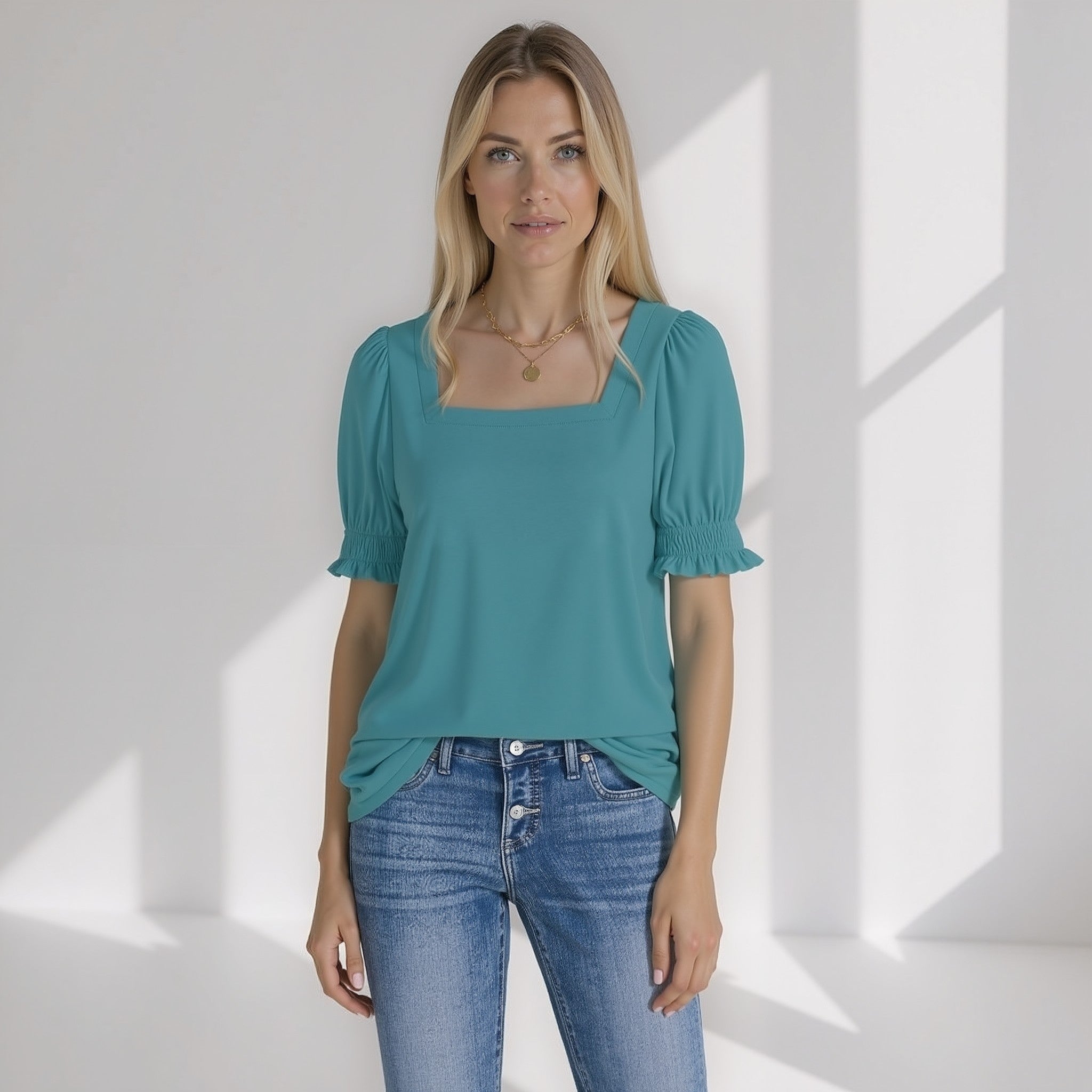 The Sylvie — Puff-Sleeve Square-Neck Top