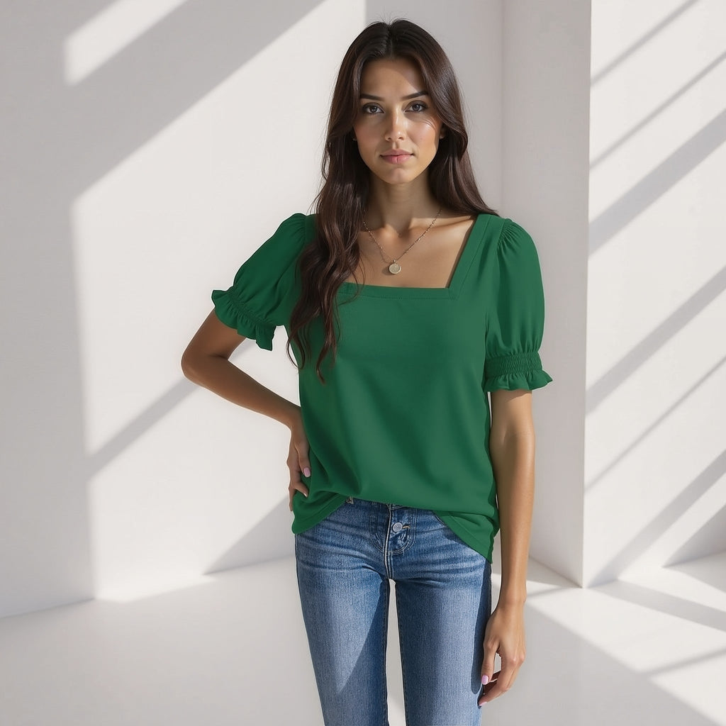 The Sylvie — Puff-Sleeve Square-Neck Top