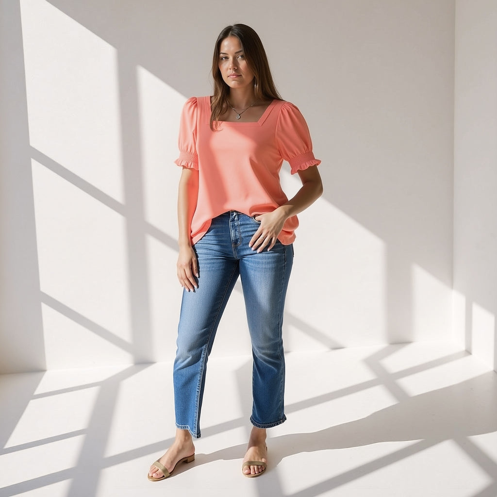 The Sylvie — Puff-Sleeve Square-Neck Top