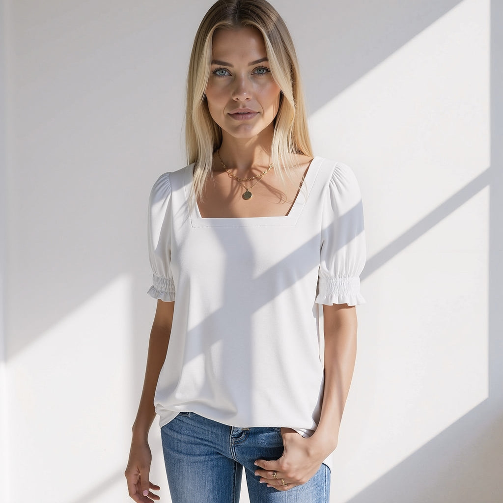 The Sylvie — Puff-Sleeve Square-Neck Top