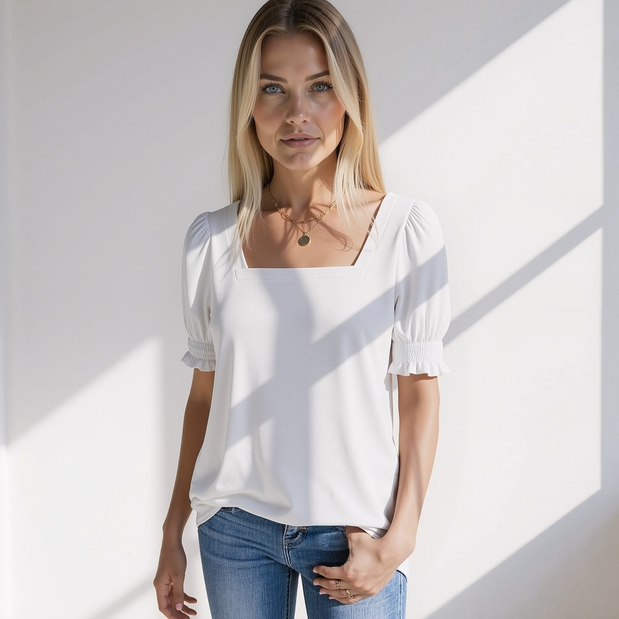 The Sylvie — Puff-Sleeve Square-Neck Top