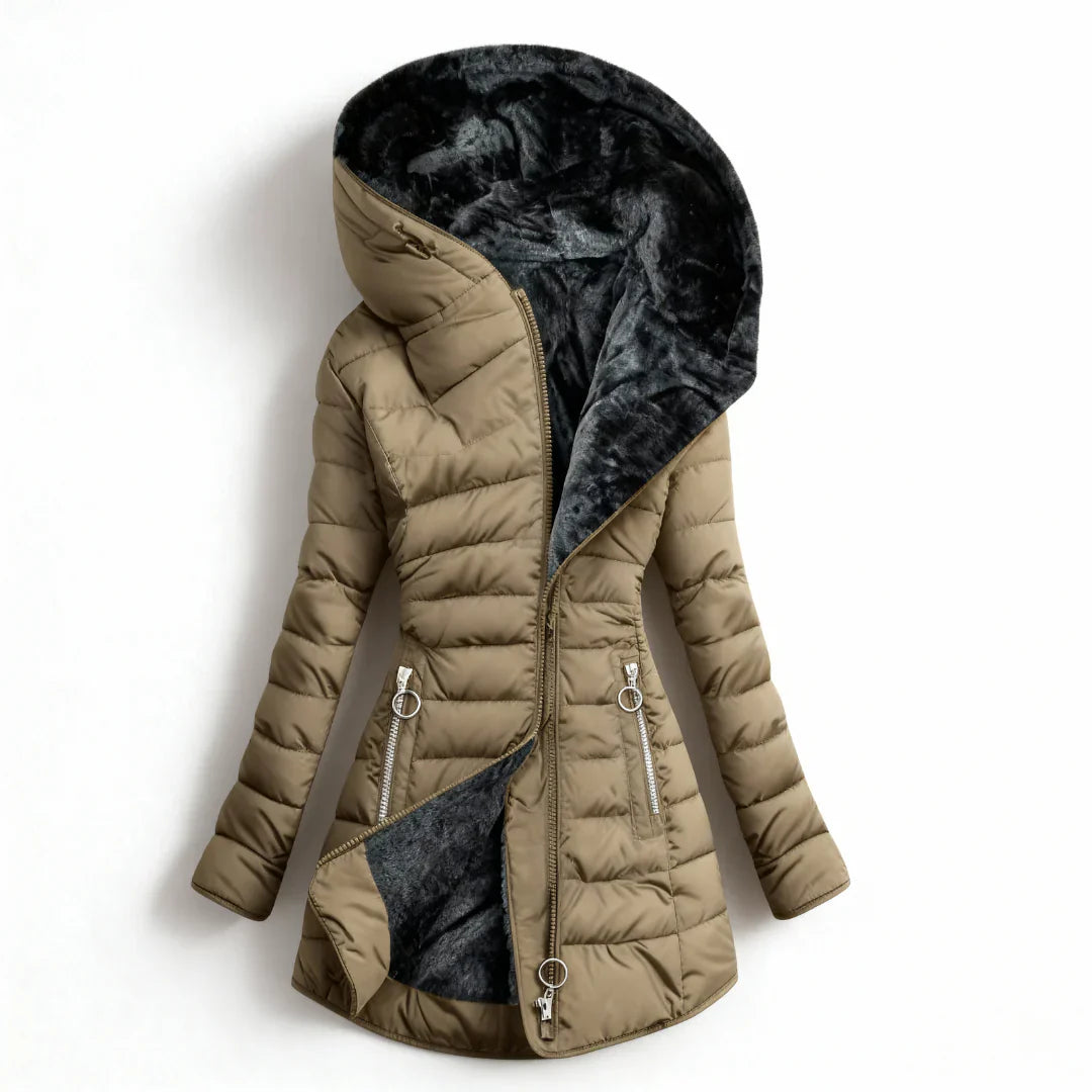 The Sora — Quilted Puffer with Rabbit Fur Collar