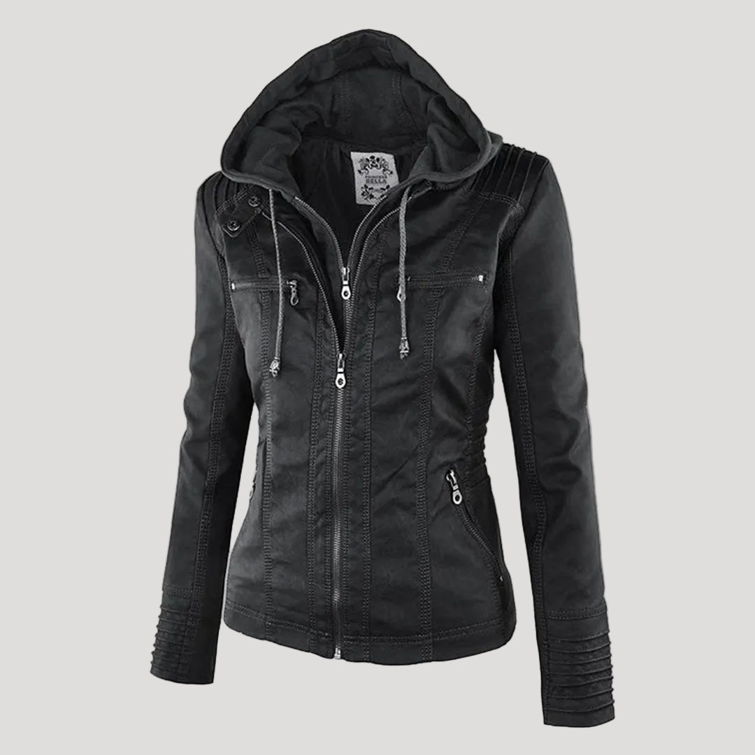The Oren — Noir Hooded Leather Jacket