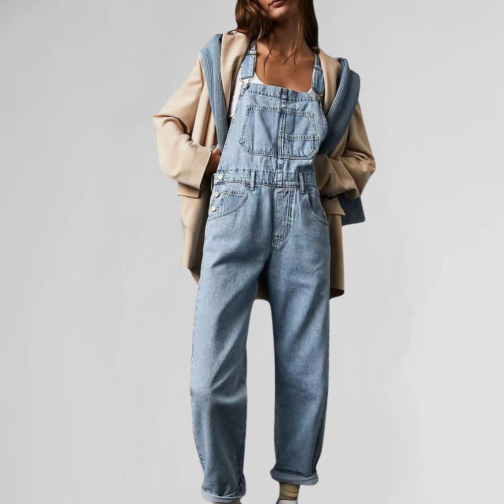 Valeria Overalls — Midnight Denim Cross-Back