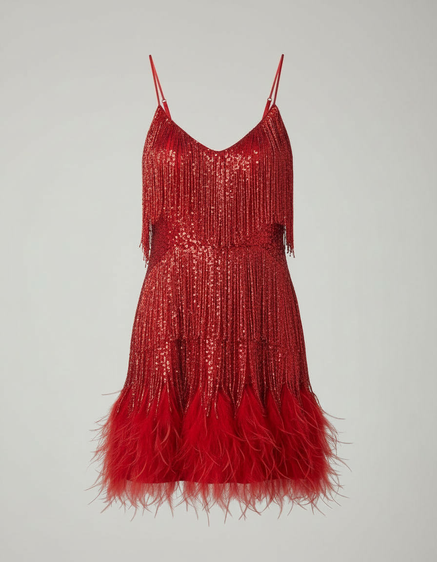 The Elira — Feathered Sequin Cocktail Dress
