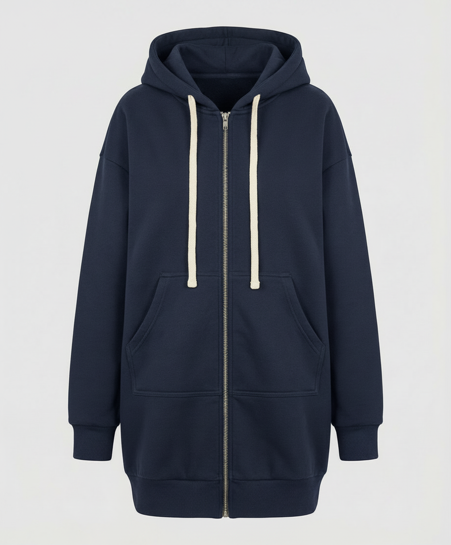 The Lyra Longline Zip Hoodie — Midnight