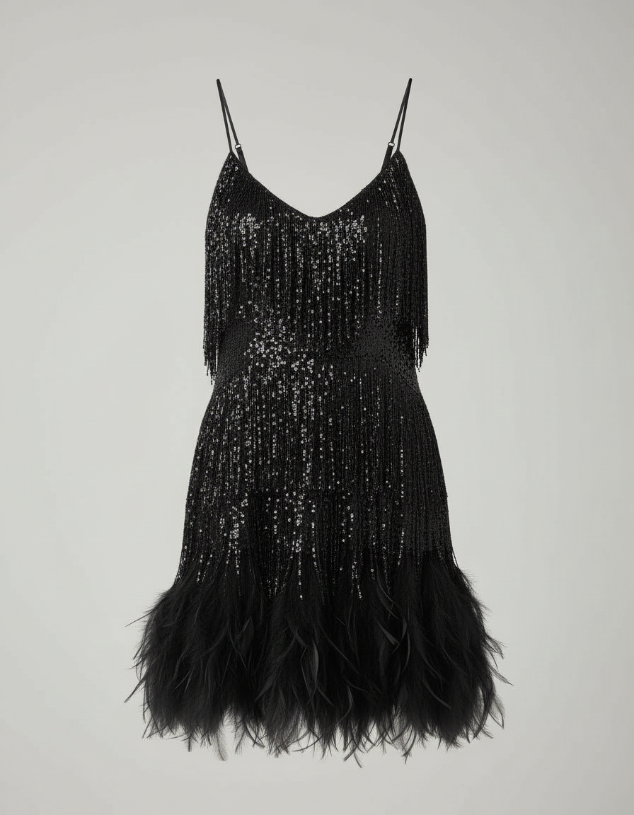 The Elira — Feathered Sequin Cocktail Dress