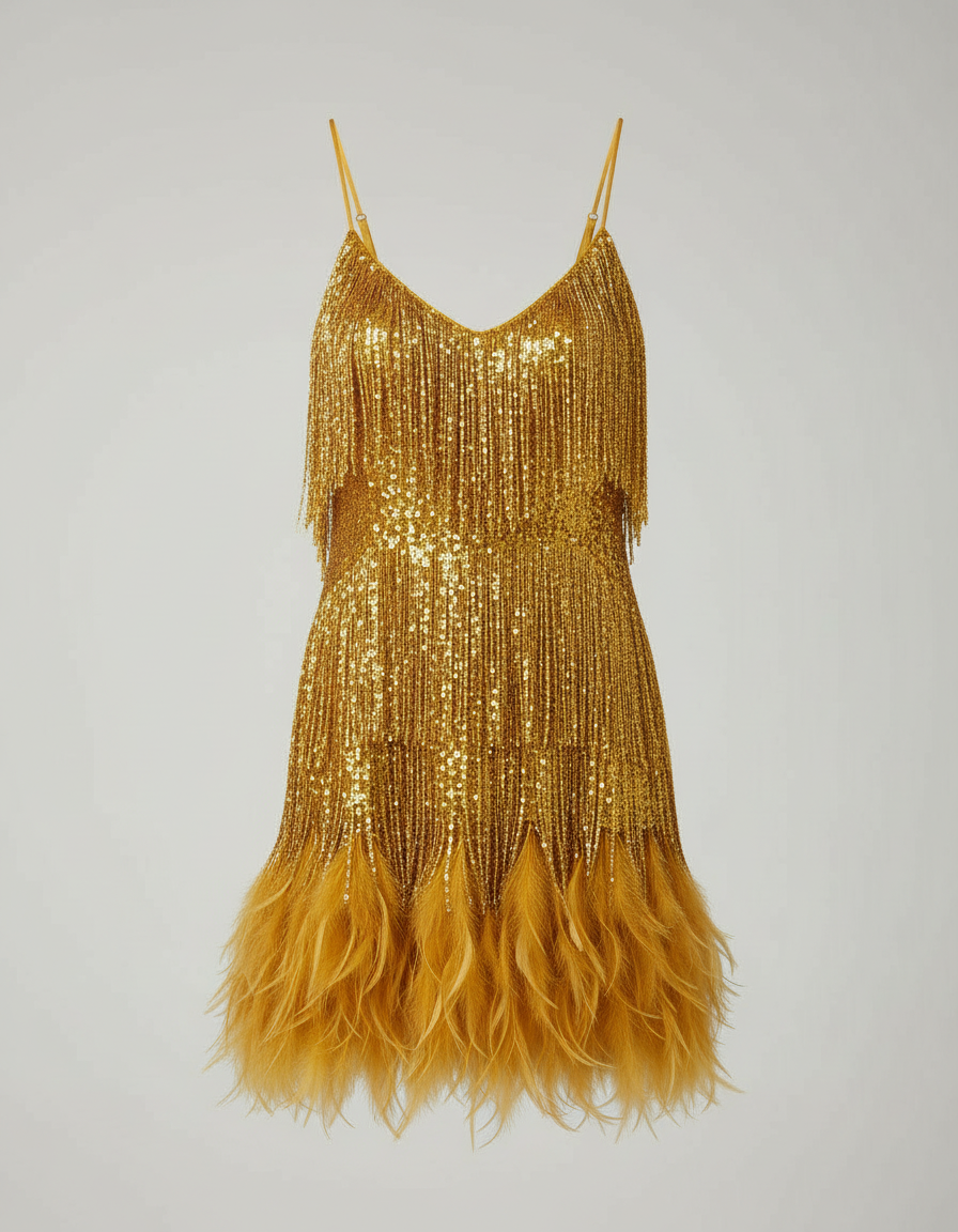 The Elira — Feathered Sequin Cocktail Dress
