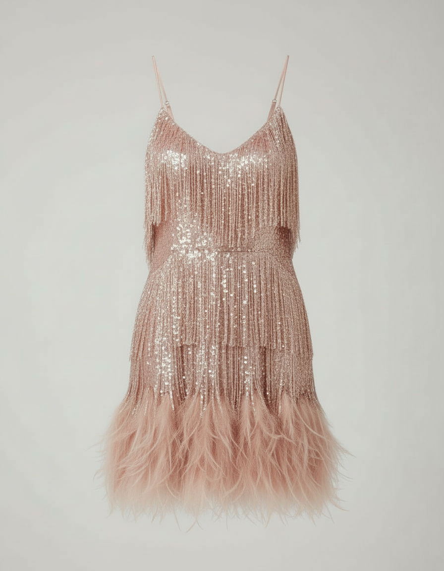 The Elira — Feathered Sequin Cocktail Dress