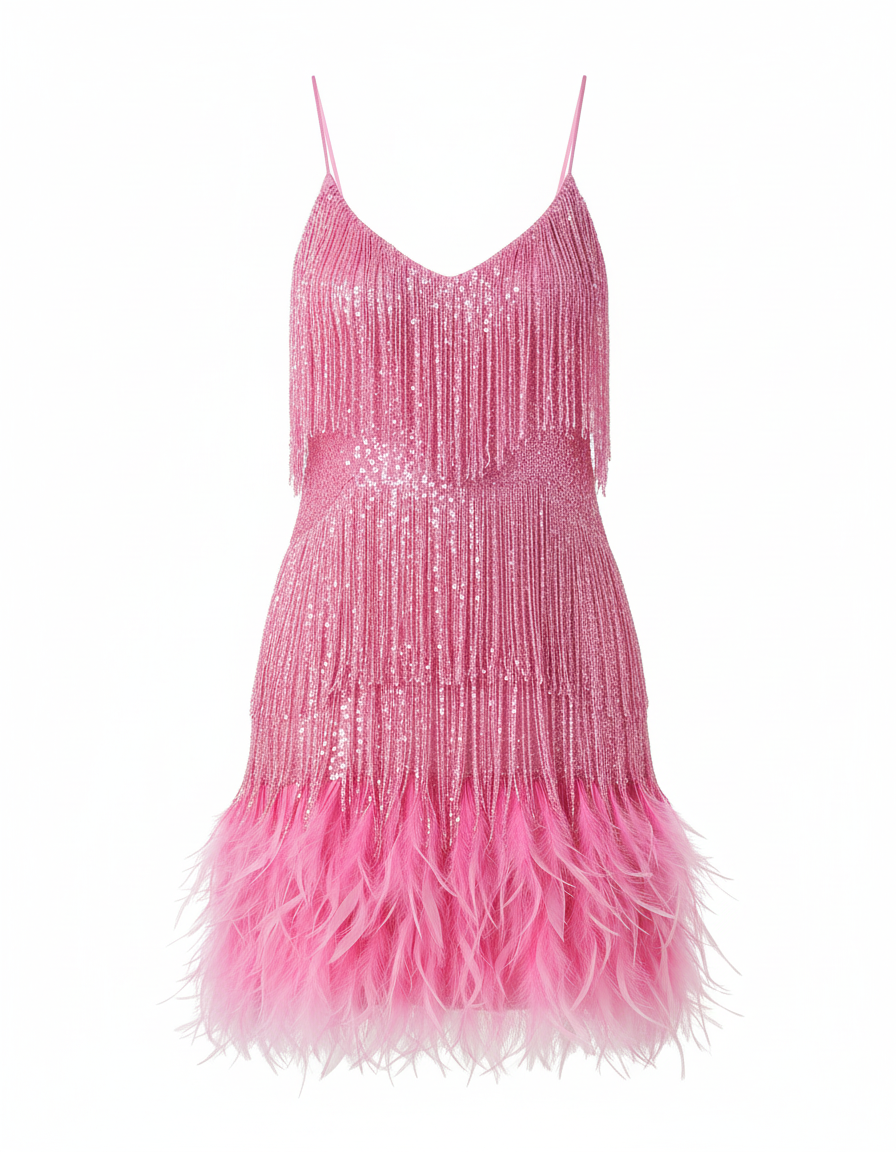 The Elira — Feathered Sequin Cocktail Dress