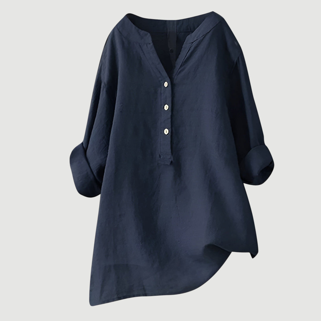 The Signe — Linen Roll-Sleeve Blouse