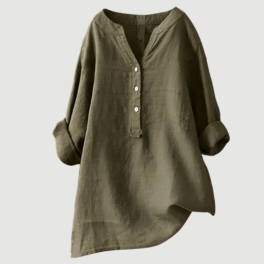 The Signe — Linen Roll-Sleeve Blouse