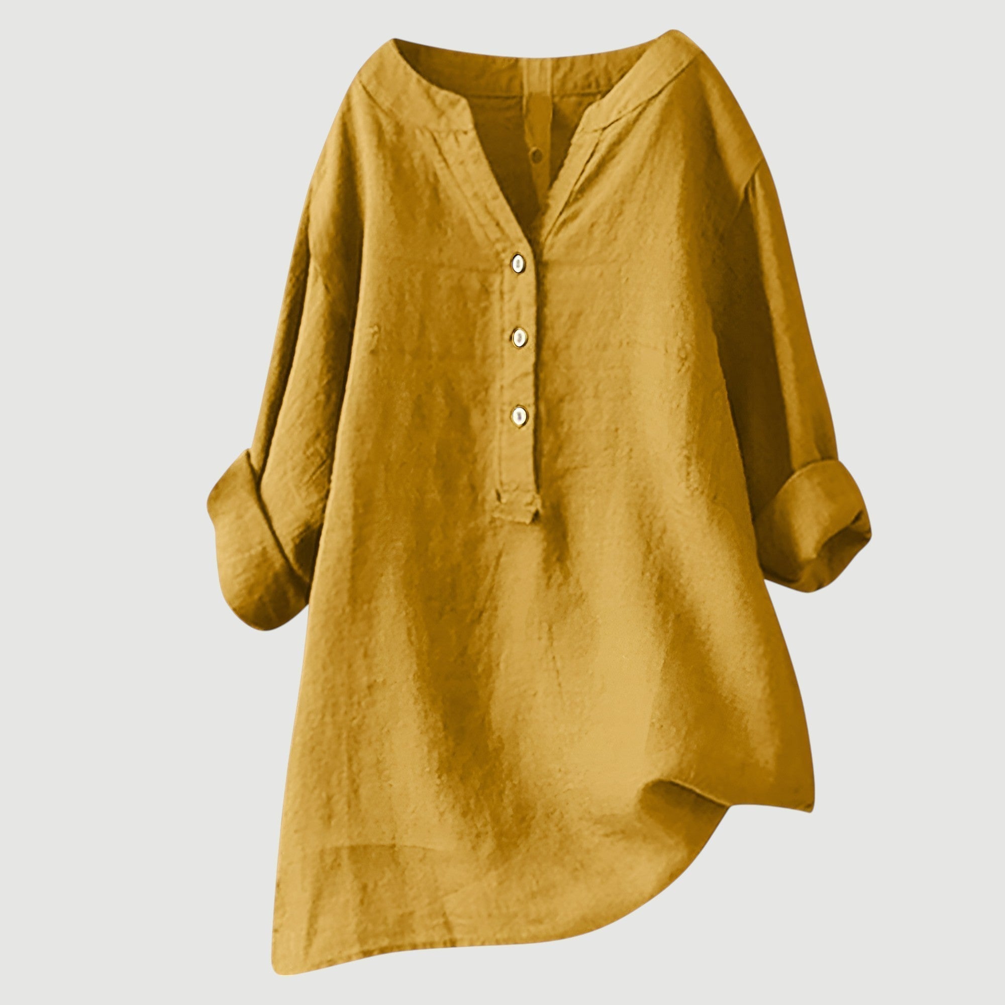 The Signe — Linen Roll-Sleeve Blouse