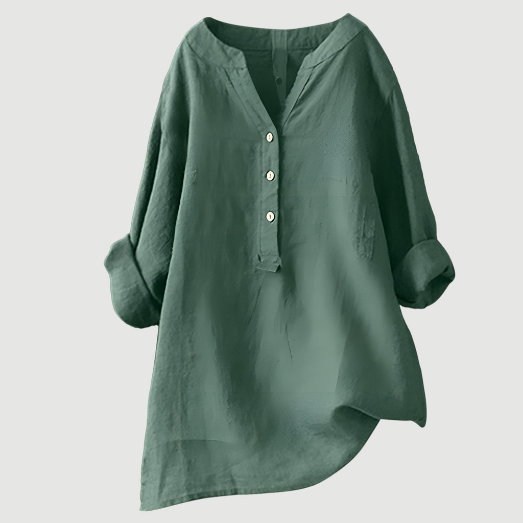 The Signe — Linen Roll-Sleeve Blouse