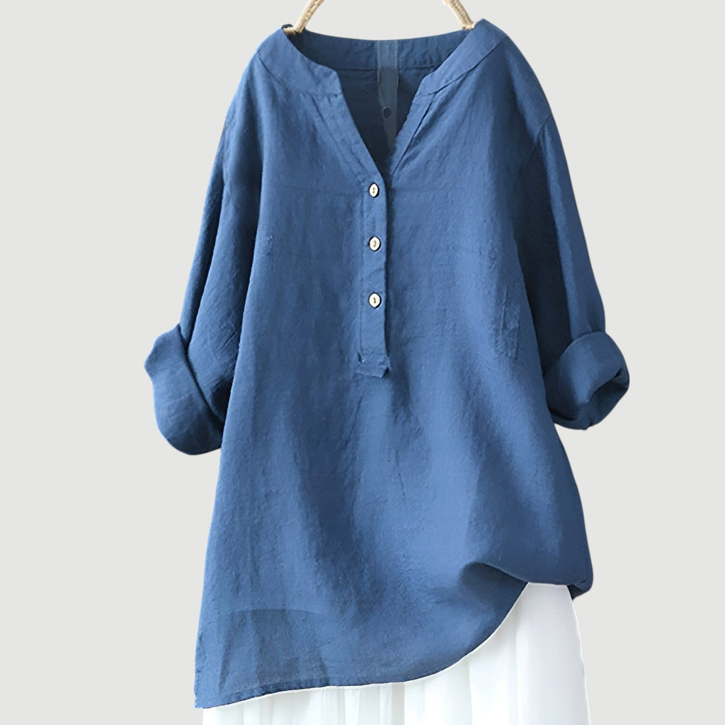 The Signe — Linen Roll-Sleeve Blouse