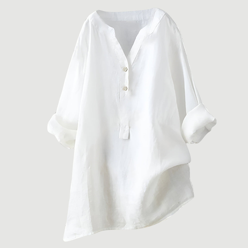 The Signe — Linen Roll-Sleeve Blouse