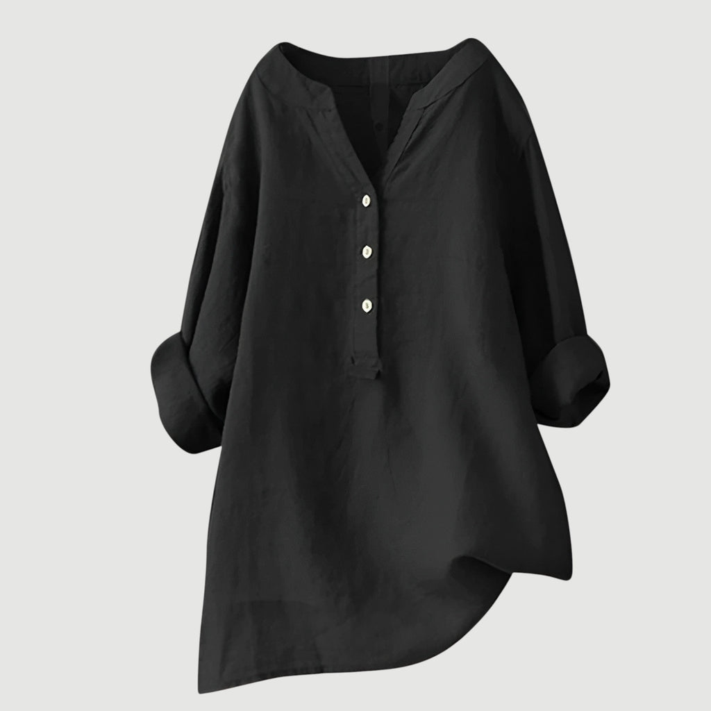 The Signe — Linen Roll-Sleeve Blouse