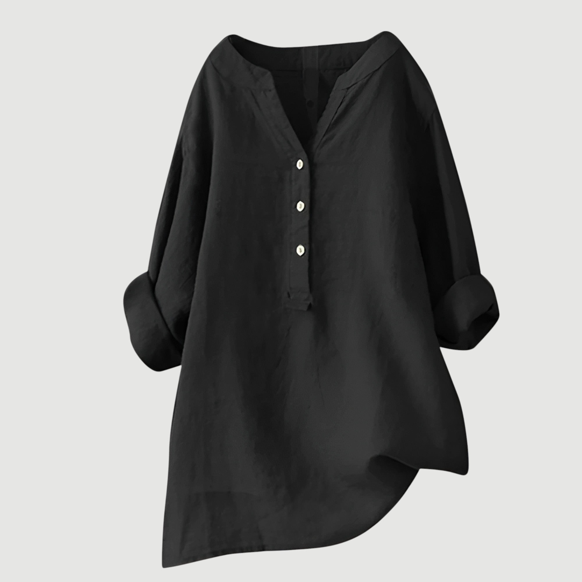 The Signe — Linen Roll-Sleeve Blouse