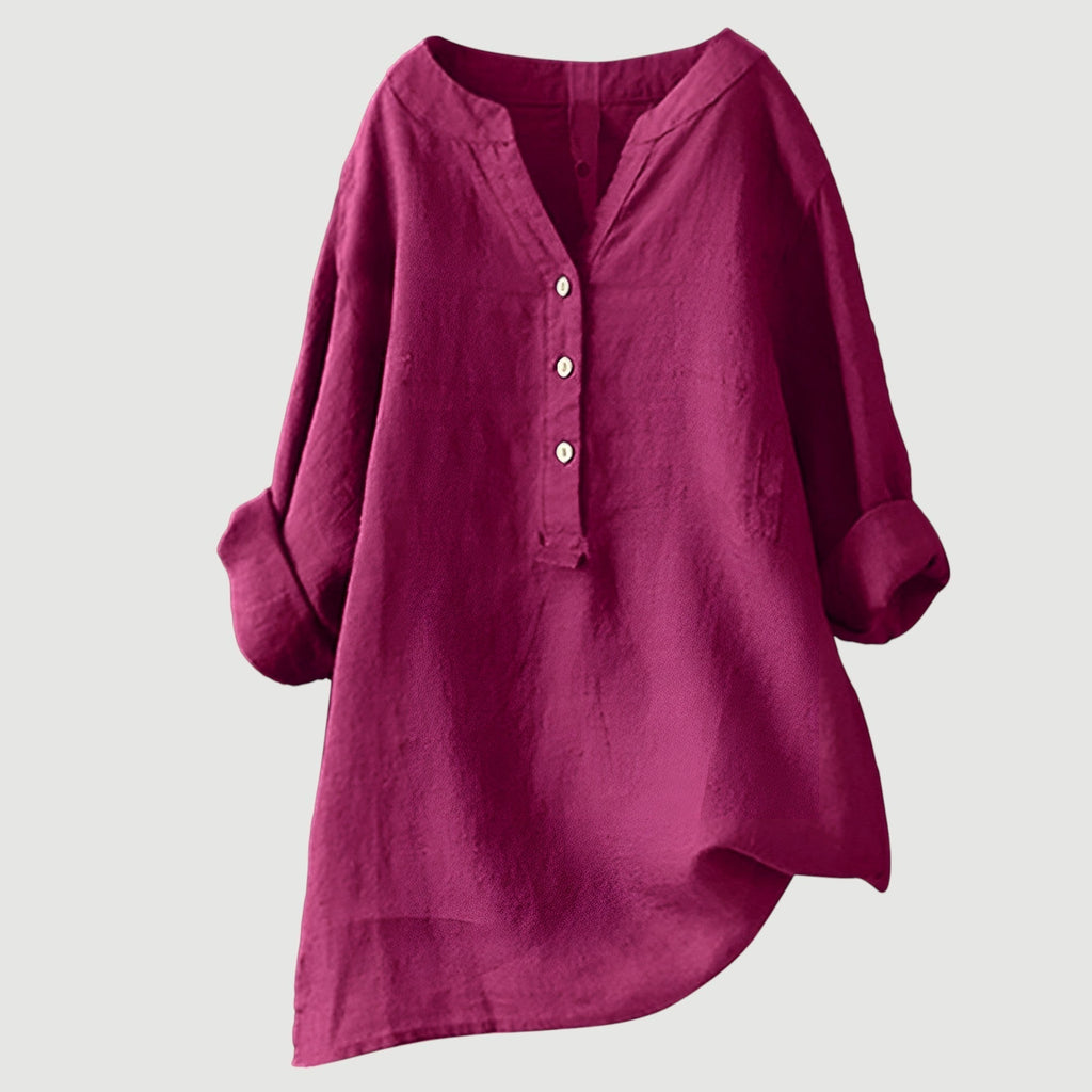 The Signe — Linen Roll-Sleeve Blouse