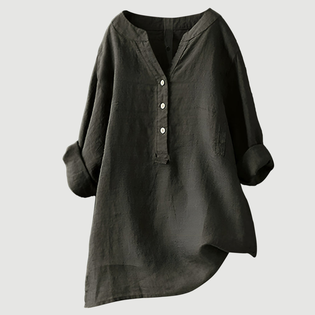 The Signe — Linen Roll-Sleeve Blouse