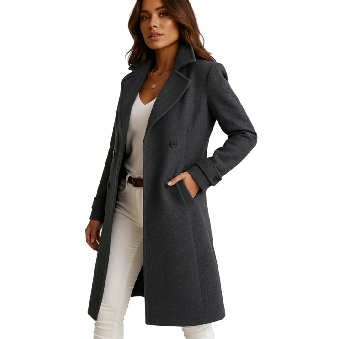 The Liora Coat — Graphite Double-Breasted Wool Blend