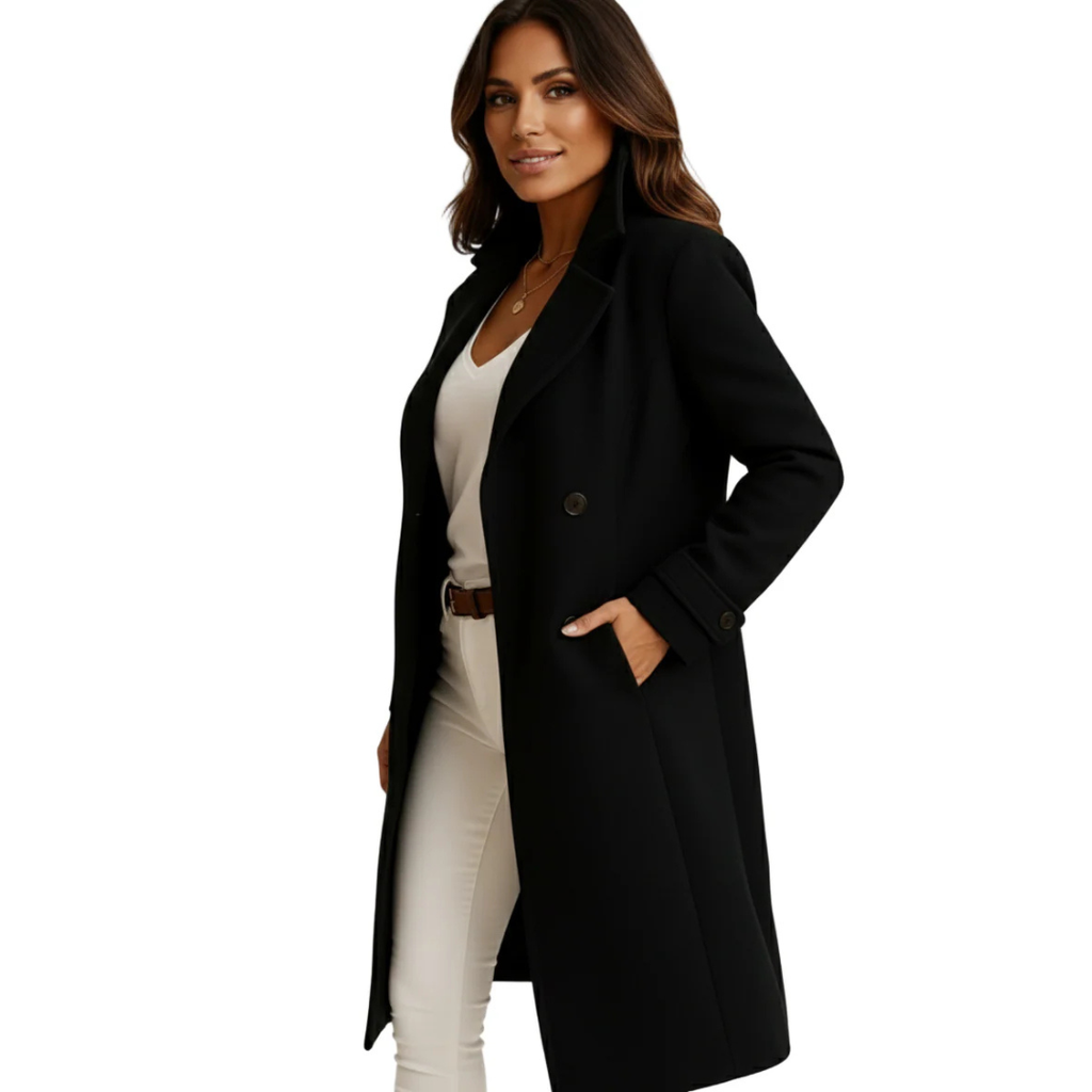 The Liora Coat — Graphite Double-Breasted Wool Blend