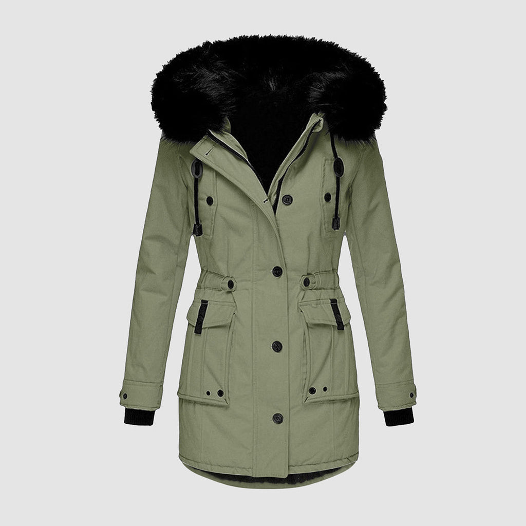 The Sanna Parka — Goldenrod with Noir Fur Trim