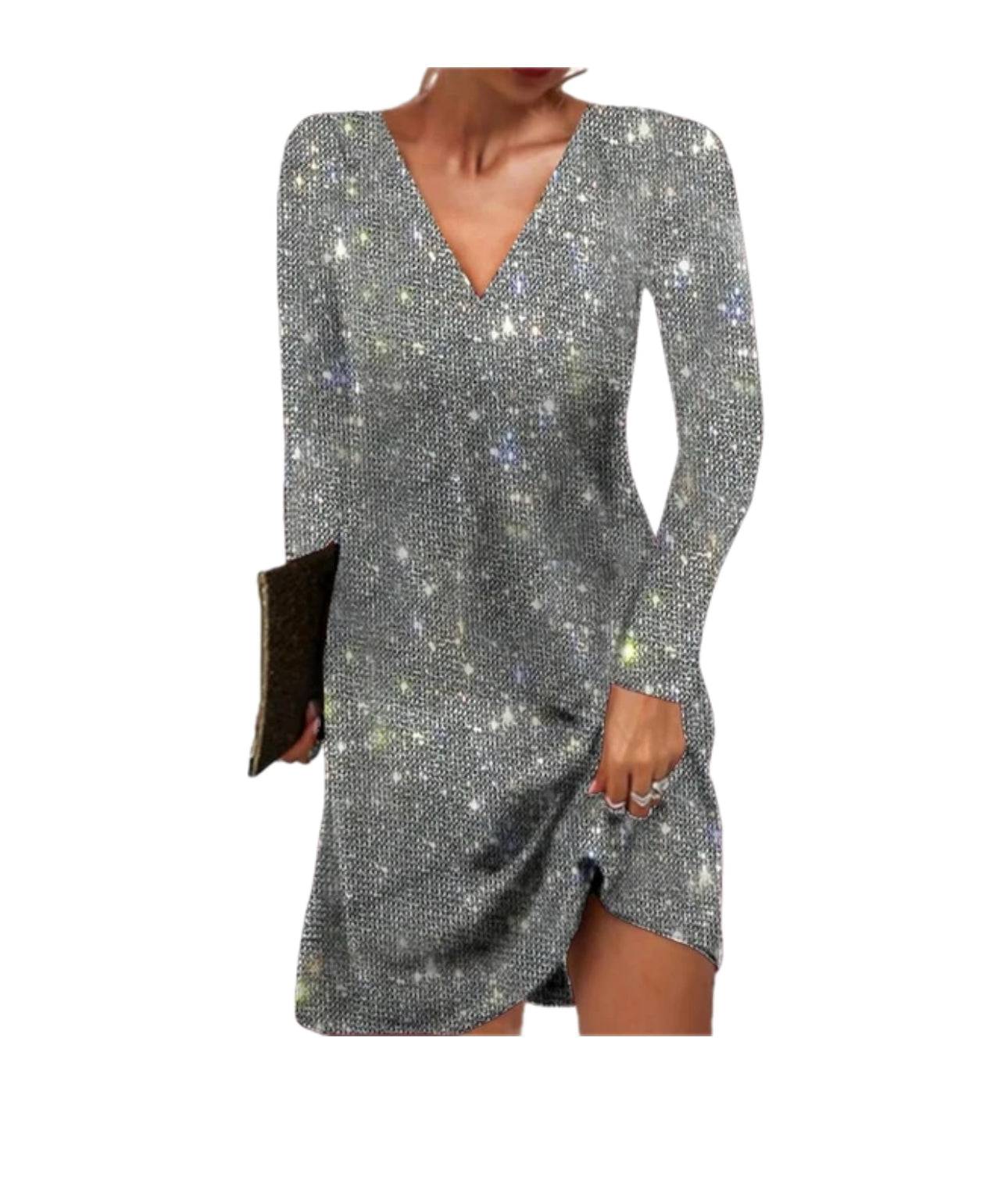 The Elara — Silver Sequin Mini Dress