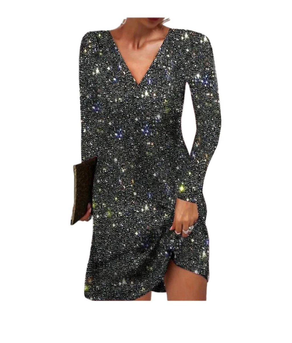 The Elara — Silver Sequin Mini Dress