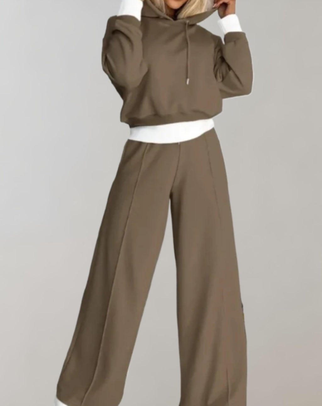 The Ivah Set — Two-Tone Cropped Hoodie & Wide-Leg Pants