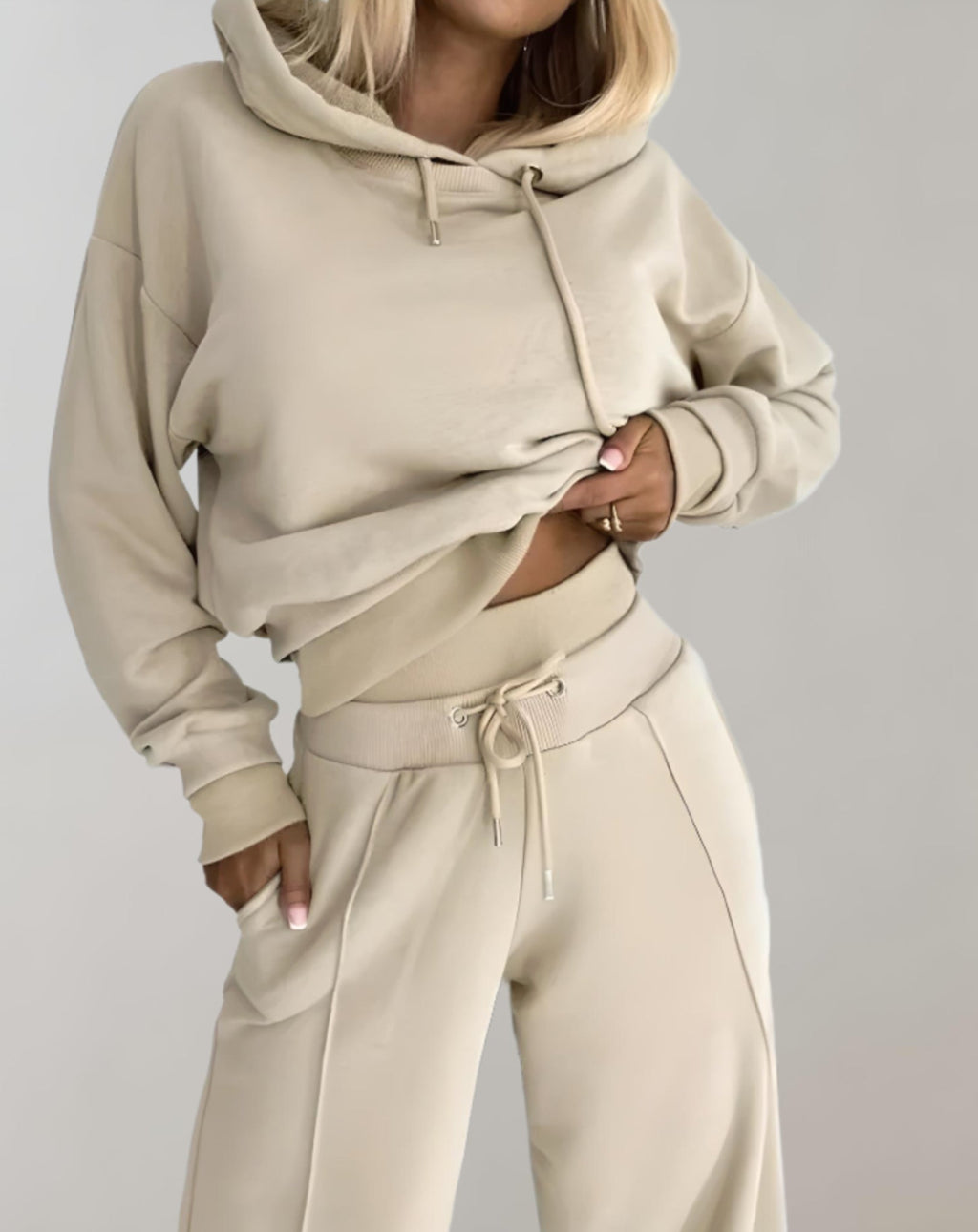 The Ivah Set — Two-Tone Cropped Hoodie & Wide-Leg Pants