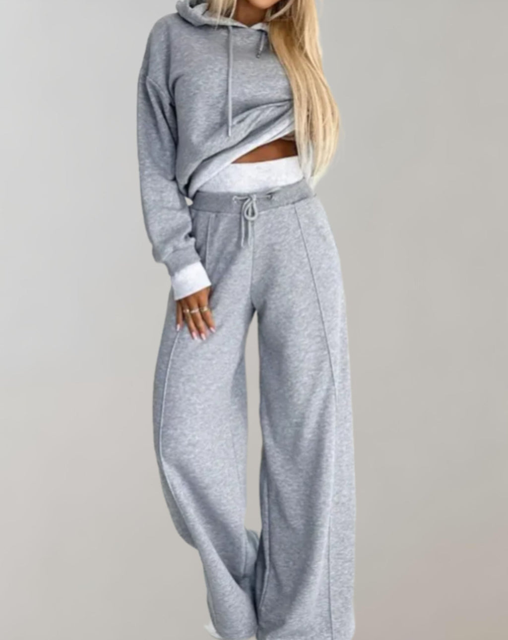 The Ivah Set — Two-Tone Cropped Hoodie & Wide-Leg Pants