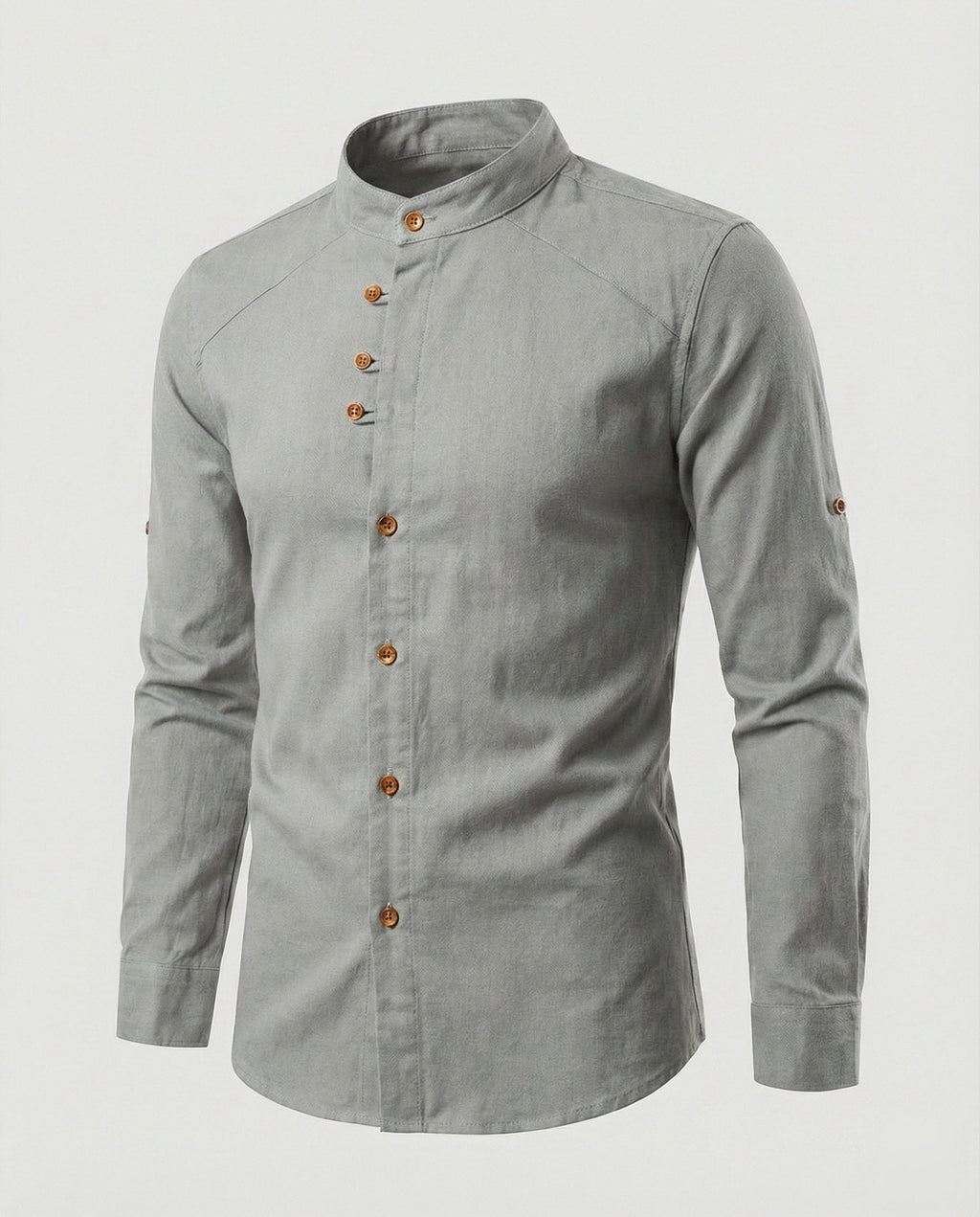 The Kaede — Indigo Linen Band-Collar Shirt
