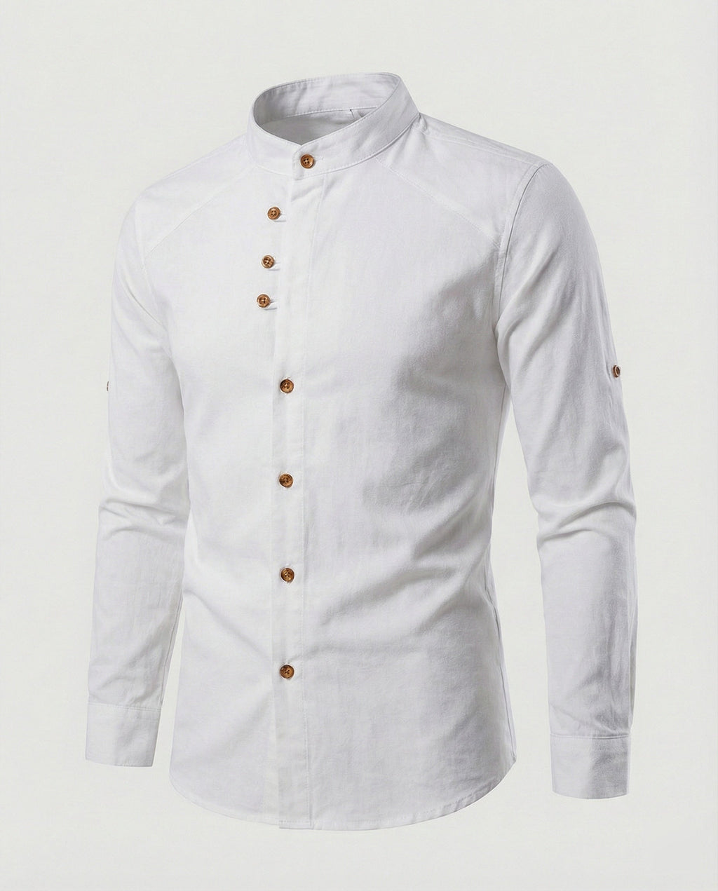 The Kaede — Indigo Linen Band-Collar Shirt