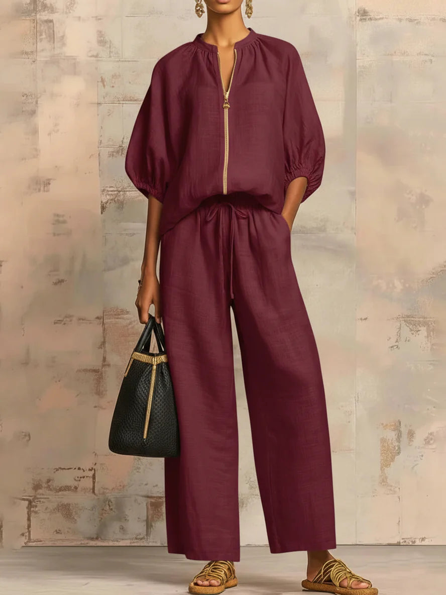 Alba | Ensemble deux pièces : chemise facile à enfiler et pantalon ample à jambes larges
