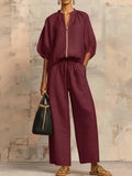 Alba | Ensemble deux pièces : chemise facile à enfiler et pantalon ample à jambes larges