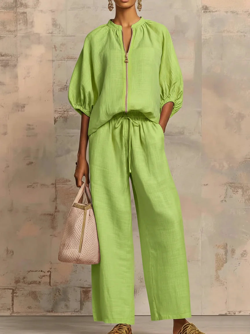 Alba | Ensemble deux pièces : chemise facile à enfiler et pantalon ample à jambes larges