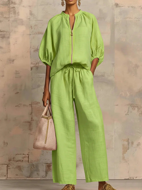 Alba | Ensemble deux pièces : chemise facile à enfiler et pantalon ample à jambes larges