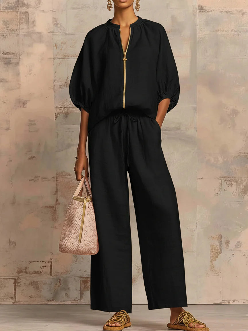 Alba | Ensemble deux pièces : chemise facile à enfiler et pantalon ample à jambes larges