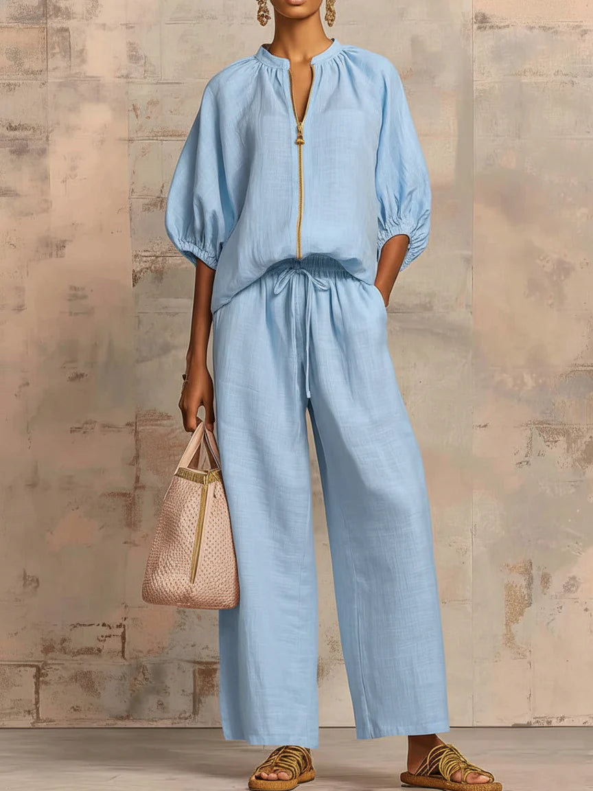 Alba | Ensemble deux pièces : chemise facile à enfiler et pantalon ample à jambes larges