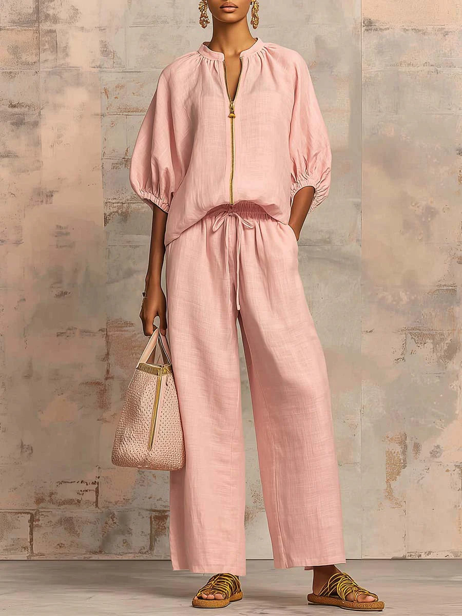 Alba | Ensemble deux pièces : chemise facile à enfiler et pantalon ample à jambes larges