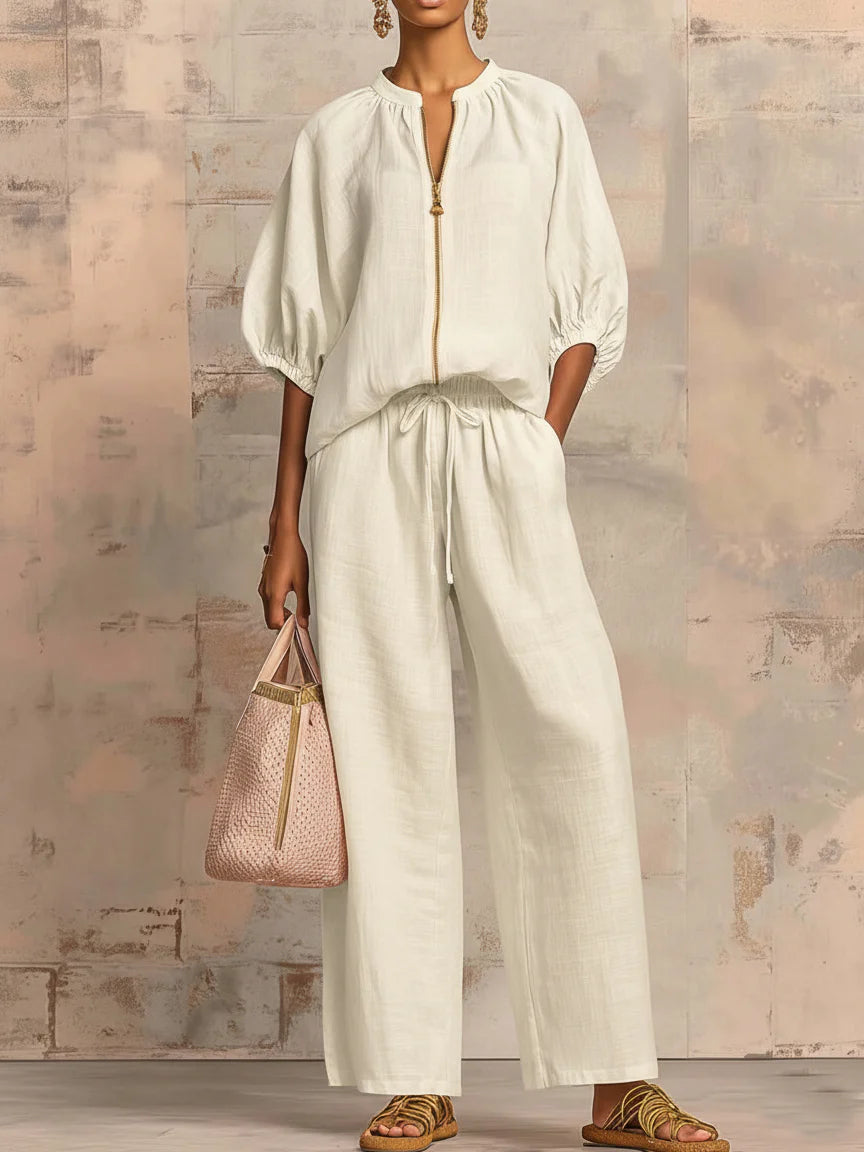Alba | Ensemble deux pièces : chemise facile à enfiler et pantalon ample à jambes larges