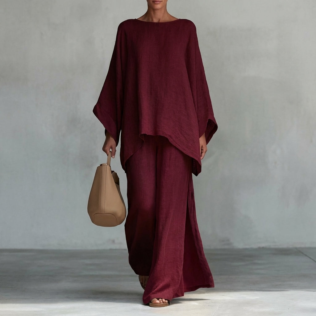 Cristina | Ensemble deux pièces avec manches longues et pantalon à jambes larges