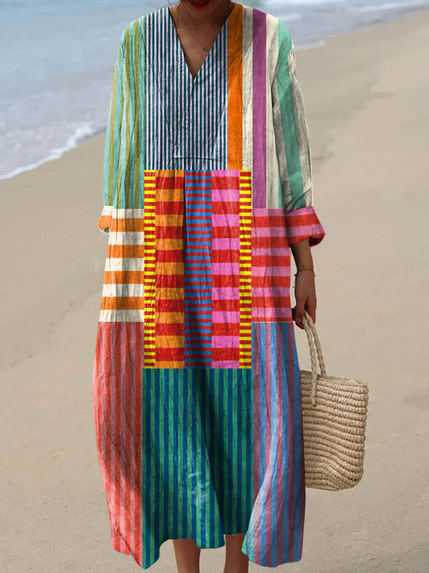 ELARA™ | ROBE MAXI PATCHWORK MULTICOLORE