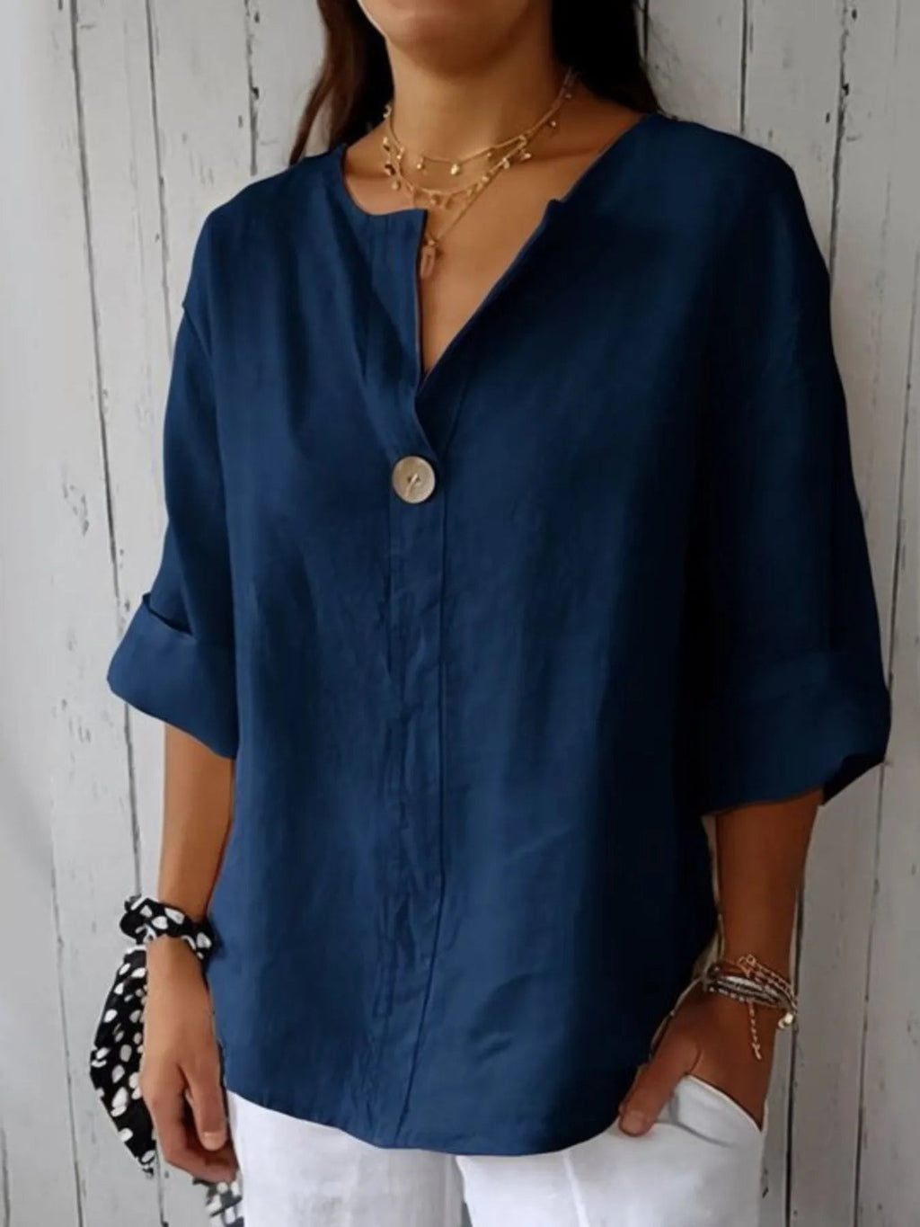 The Norah — Chalk Linen-Blend Blouse